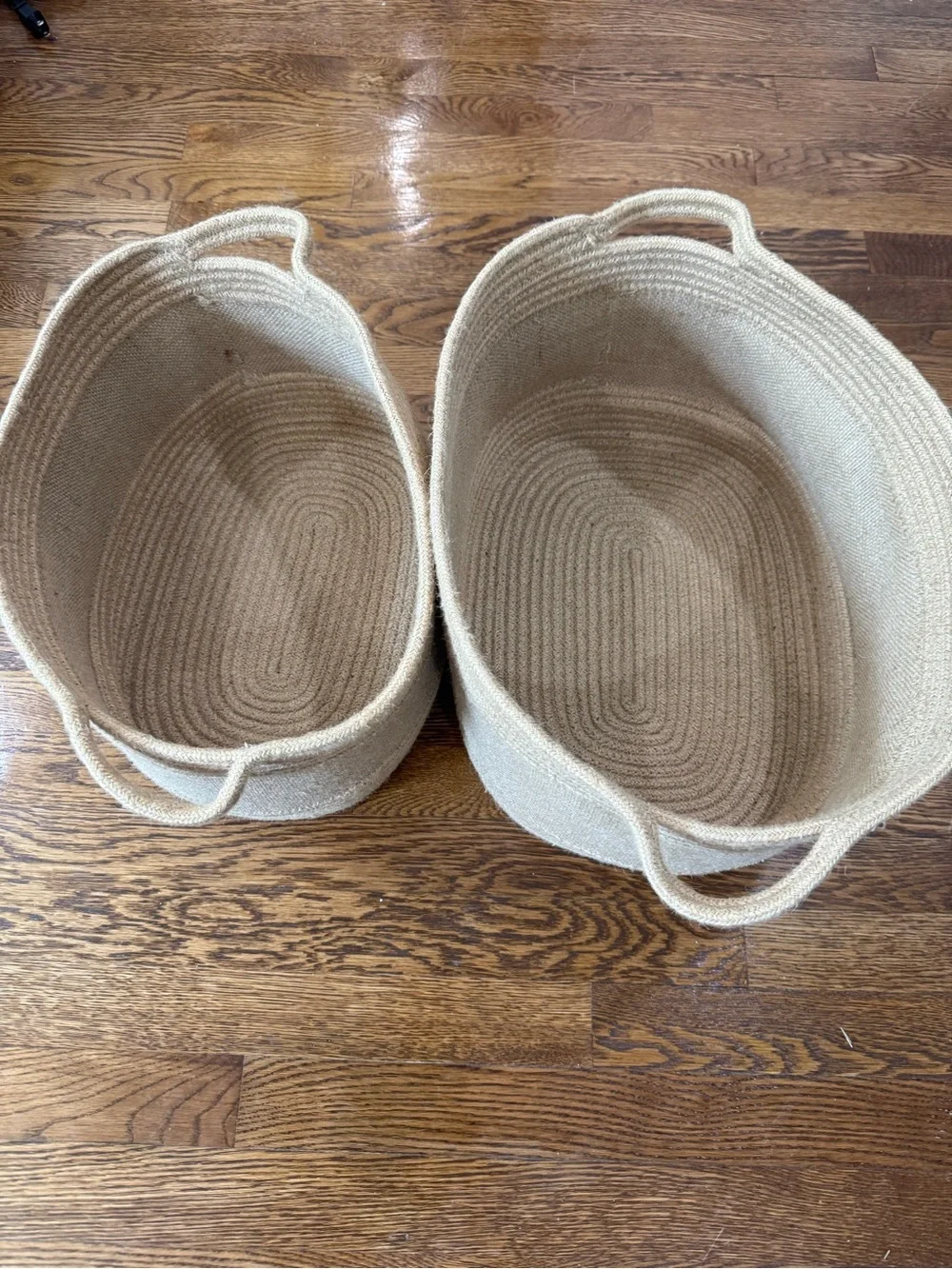 2 woven Storage Basket Set in Natural Beige - Home Accents 15x11 14x10